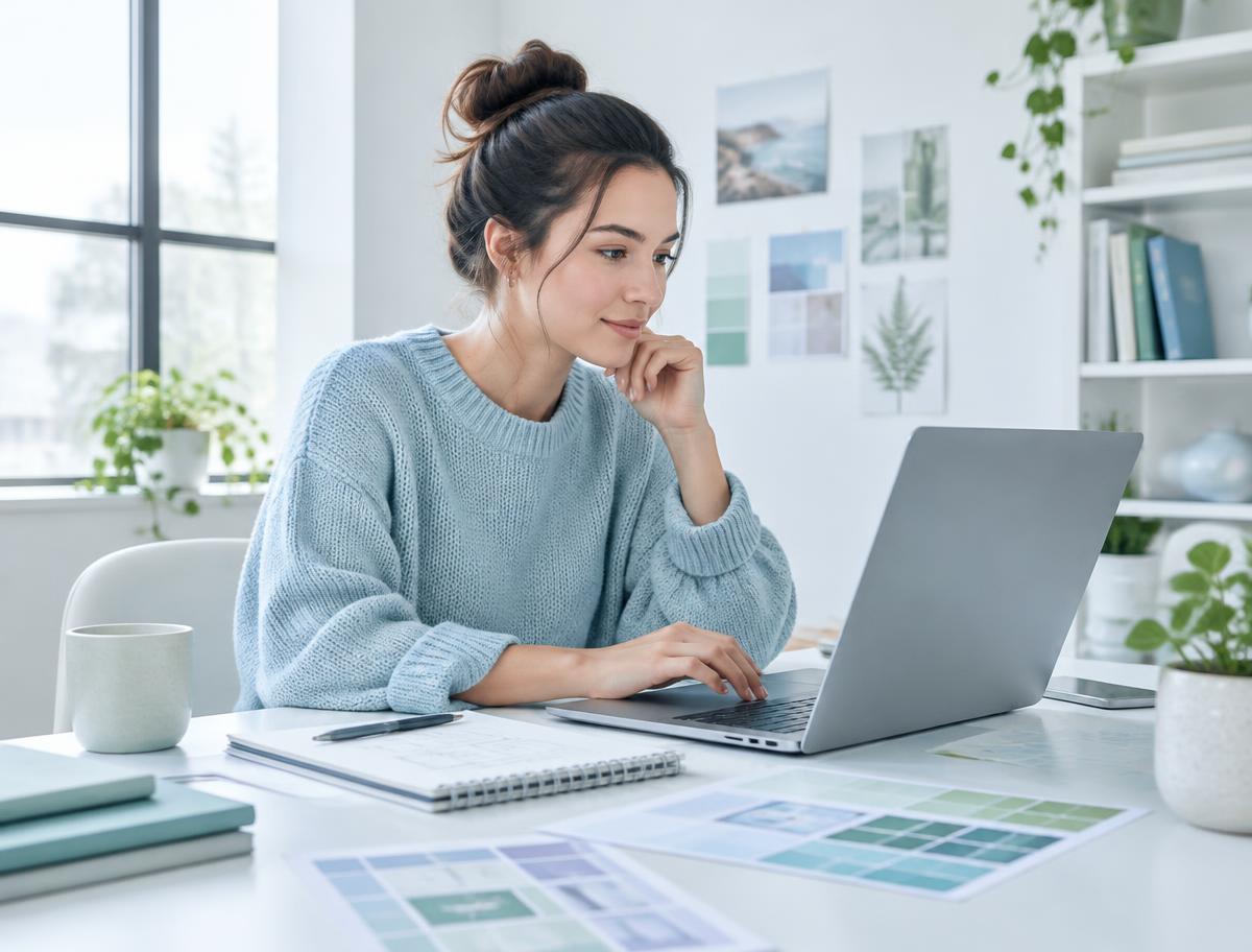 Designer working on a website in a bright studio